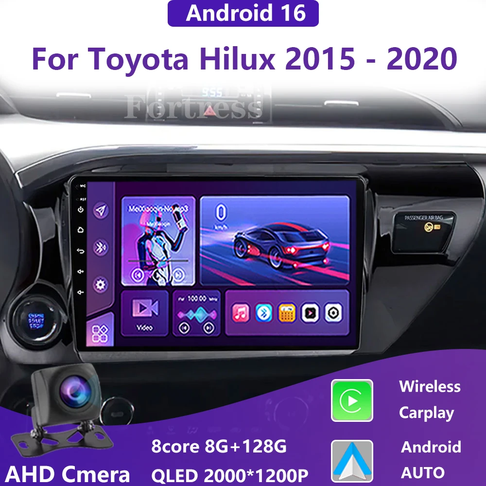 Radio de coche Android 16 para Toyota Hilux Pick Up AN120 2015-2020 Carplay inalámbrico Auto DSP GPS 4G LTE Qualcomm Multimedia DVD QLED