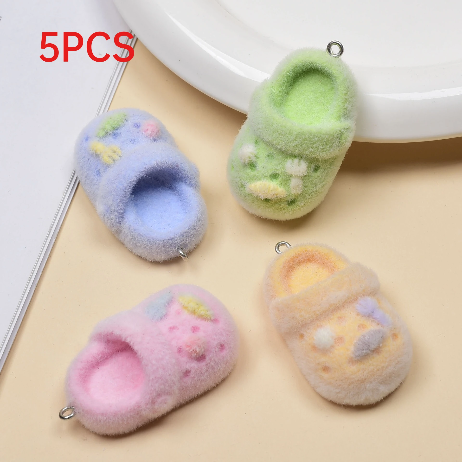 

5Pcs Flocked Croc Shoe Charms Cute Resin Pendants DIY Accessories For Keychain Phone Chain Bag Decor