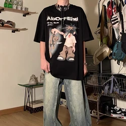 American Street Fun Cat Print Short Sleeve Shirts Loose T-Shirts for Men and Women Trendy Y2K Clothes Hip Hop Shirts for Women