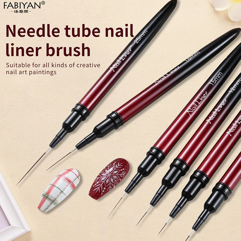 6/9/12/15/18/25mm Black Red Aluminum Tube Nail Art Liner Brushes French Stripes Manicure Brushes Nail Accessories