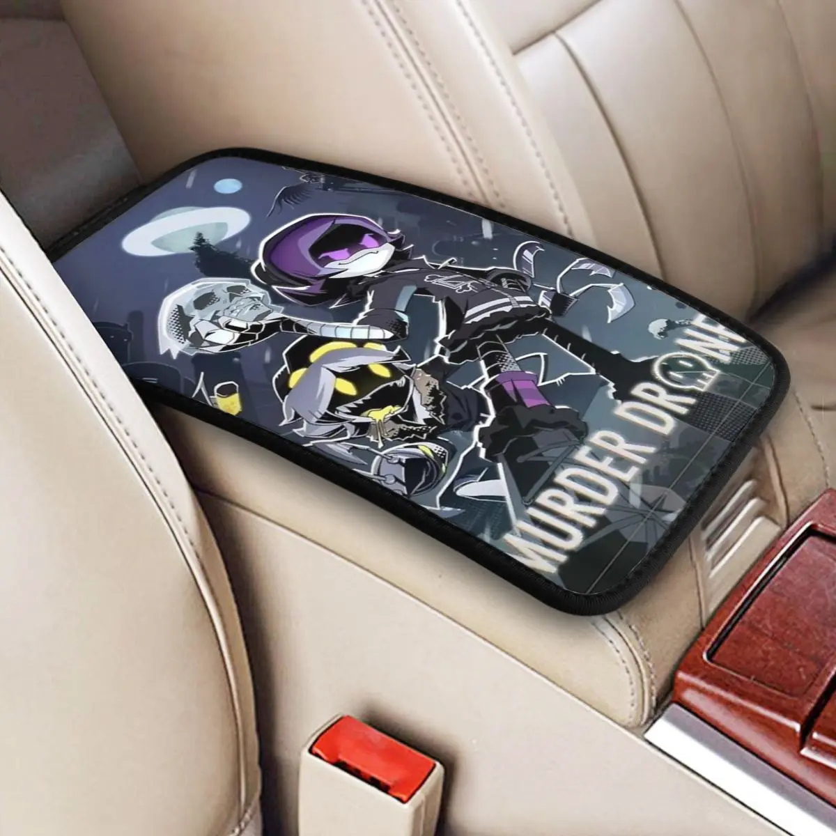 Universal Car Armrest Cover Mat Leather Uzi Doorman Center Handle Box Pad Cushion Murder Drones Game Auto Interior Non-slip