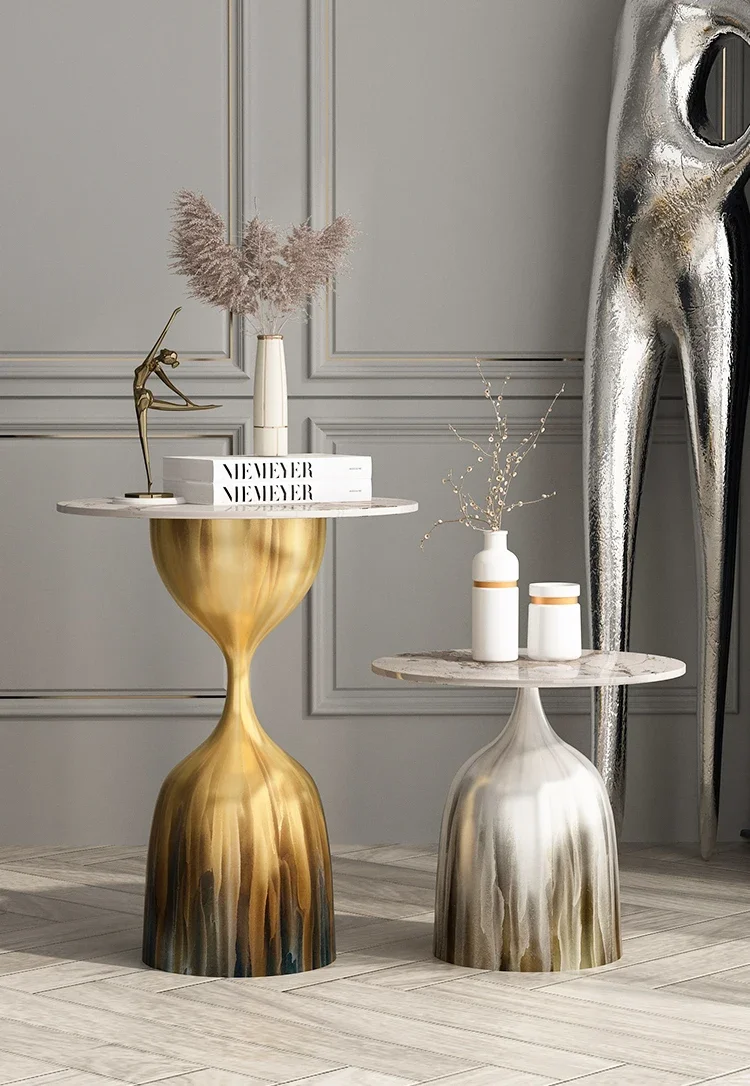 A room side few sofa side household small apartment rock slab round light luxury personalized brushed hand-painted coffee table