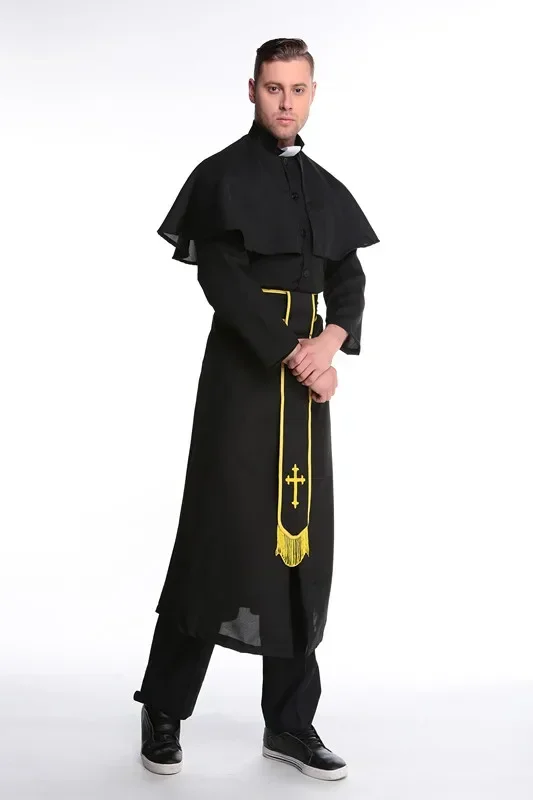 Man Halloween Party Nun Costumes Female Pastor Clothes Man Classic Priest Pastor Cosplay Costume