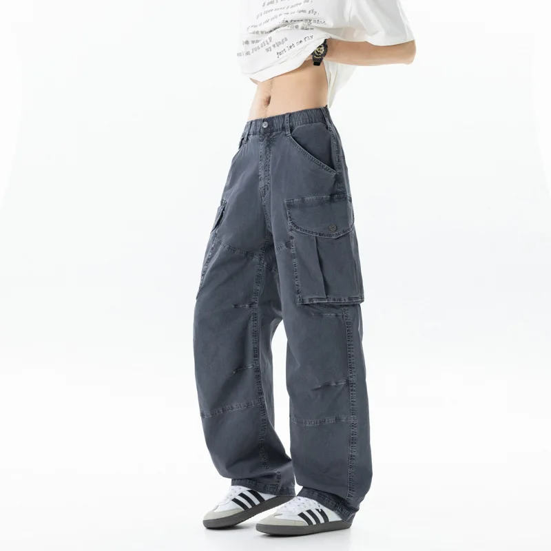 Men's-Washed-Cotton-Work-Pants-Loose-Straight-Leg-Multi-Pocket-Wide-Leg-Casual-Cargo-Trousers-Streetwear-Outdoor-Sports-Pants