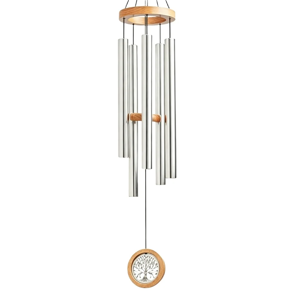 32 Inch Wind Chime with 5 Aluminum Sound Tubes and Zinc Alloy Detail for Outdoor Relaxation and Meditation Zones