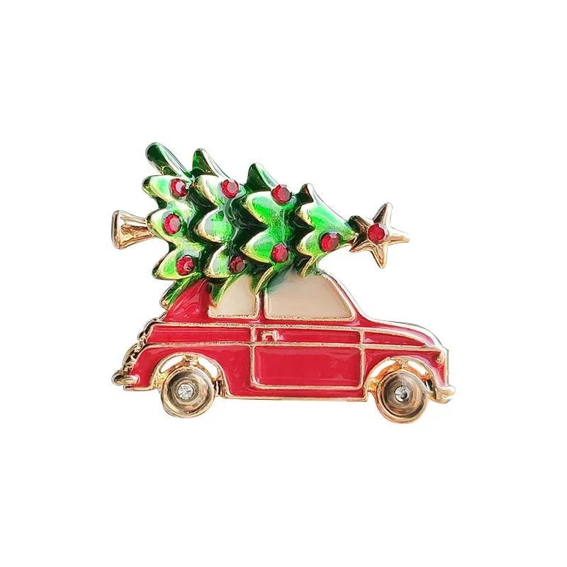 2024 New Year Enamel Car Christmas Tree Brooch Pins Women Fashion Jewelry Gift Trendy Brooches