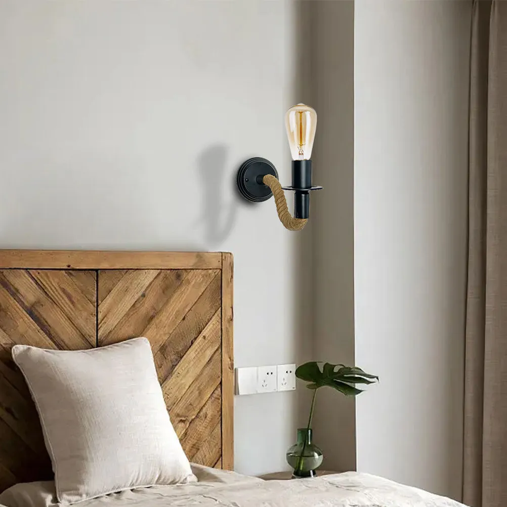 

Настенный светильник из джутовой веревки в деревенском стиле, креативный настенный светильник для гостиной, прихожей, спальни, декоративное освещение, теплое уютное освещение