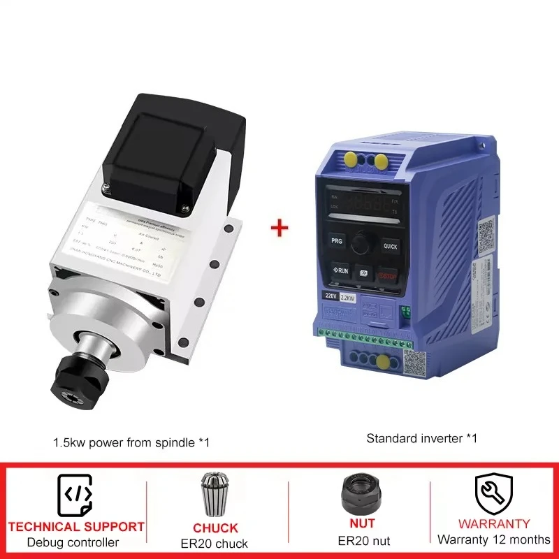 1.5KW 220V 6000 RPM Permanent Magnet Motor ER20 Chuck Constant Power Flange Air-Cooled Spindle  Milling Machine Drilling