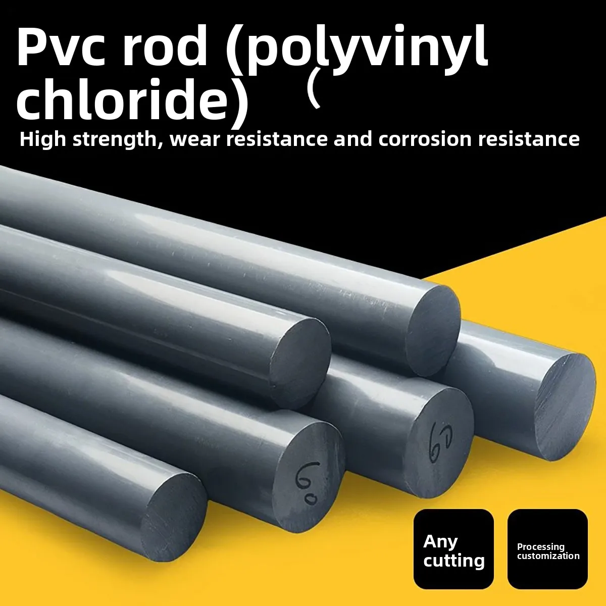Import CPVC & UPVC Solid Round Bar, Acid Alkali Resistant Polyvinyl Chloride Rod in Light & Dark Gray Custom Machining
