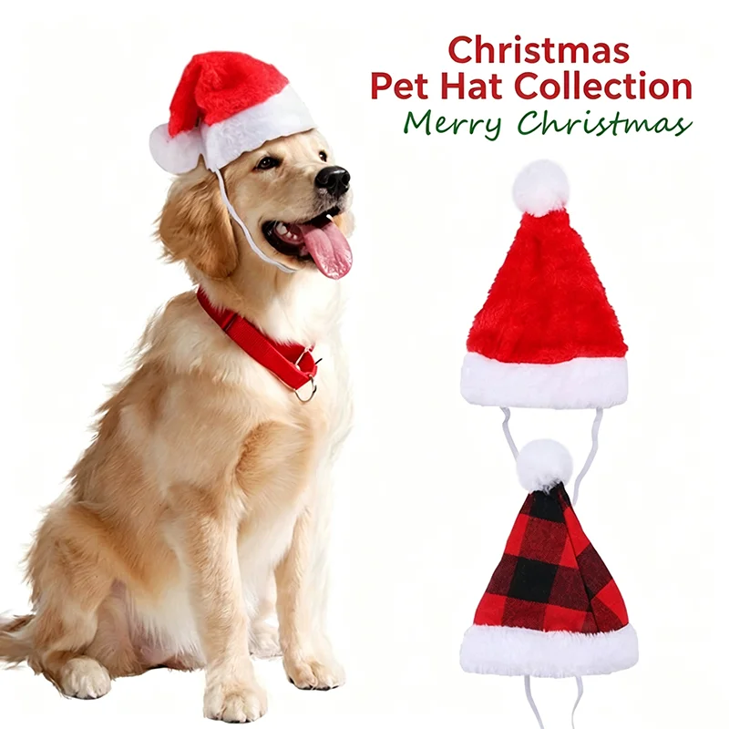 Soft Plush Christmas Pet Santa Hat For Cats Dogs Puppy Kitten - Xmas Holiday Decor New Year Party Cosplay Headwear