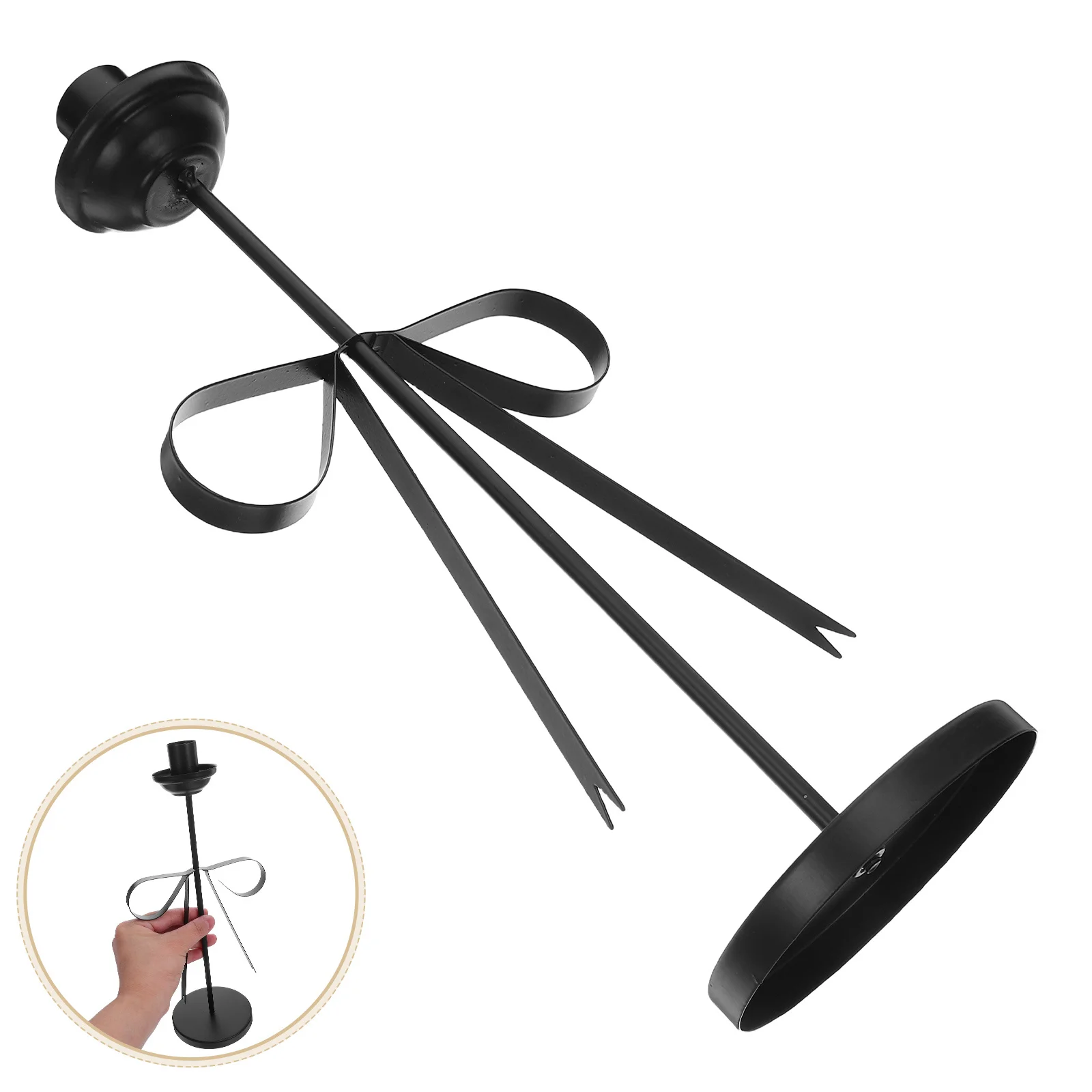 

Black Iron Bow Holders Rustic Style for Dining Table Wedding Centerpiece Holiday Stand Iron Candlesticks