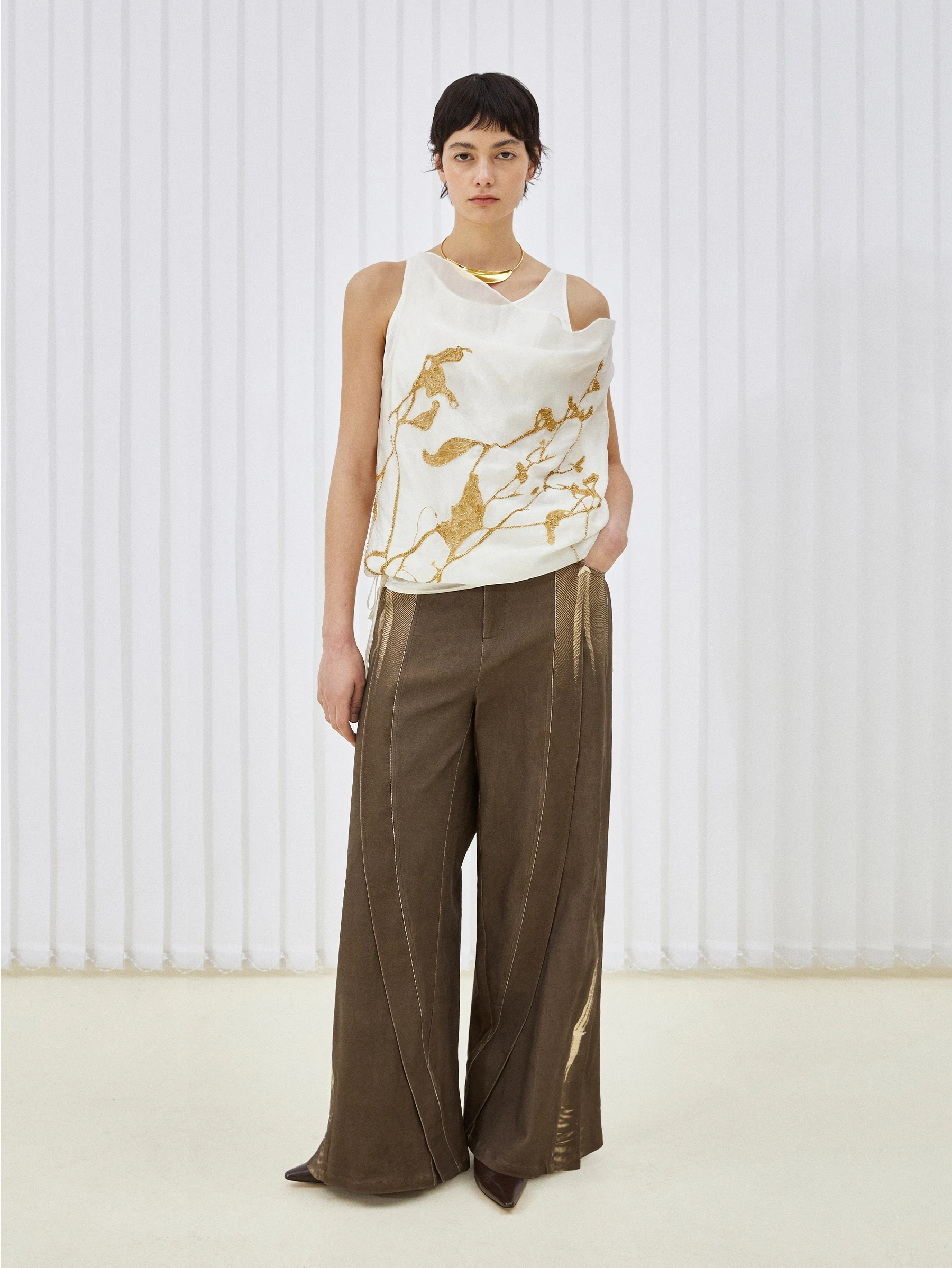 

Жилет AERYS с вышивкой, изящный, из тонкой сетки, с золотой нитью, имитация двухслойного дизайна, дышащий, женский