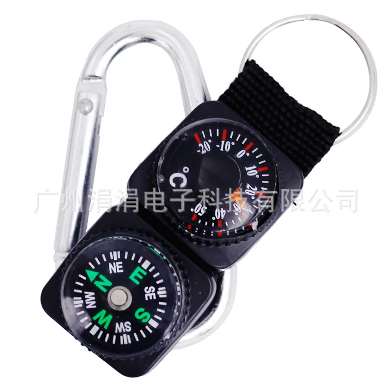 Camping Outdoors Tools Multiuse Compass Pointer Mini Keychain Metal Climbing Thermometer Key Hook for Hiking Sports Accessories