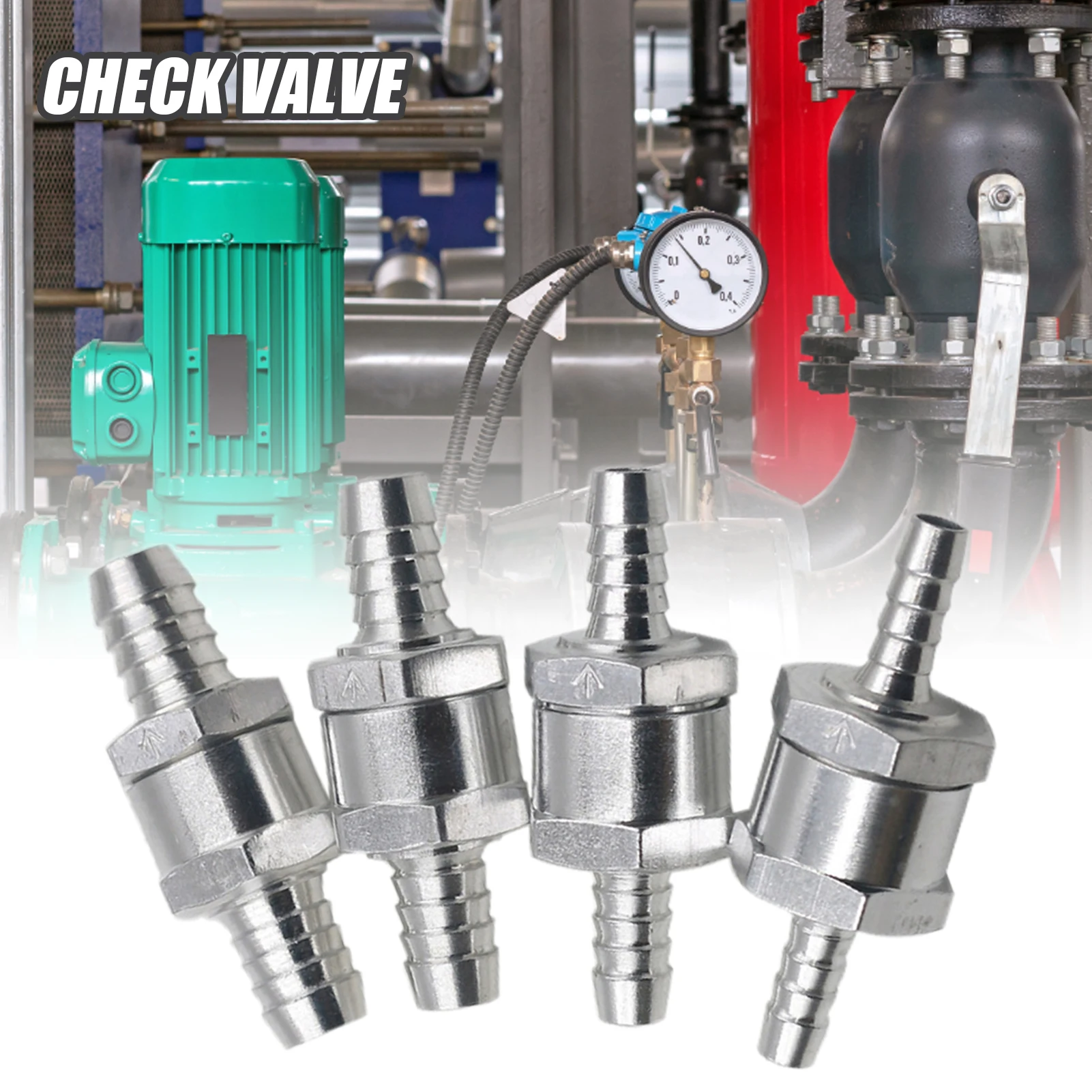 One Way Fuels Check Valve 6/8/10/12Way Fuels Line Check Valve Non-Aluminium Silver for Fuels Auto Moto