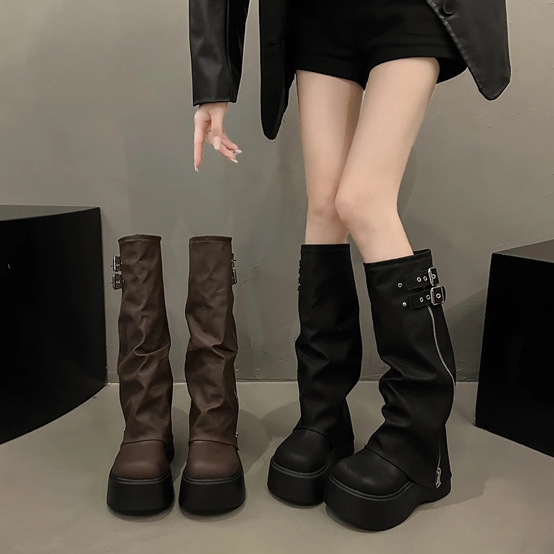 

Bla Thi Bot Heightening Long Boots Women's 2025 Spring New Faion Versatile Platform High Tube Long Boots PU Material