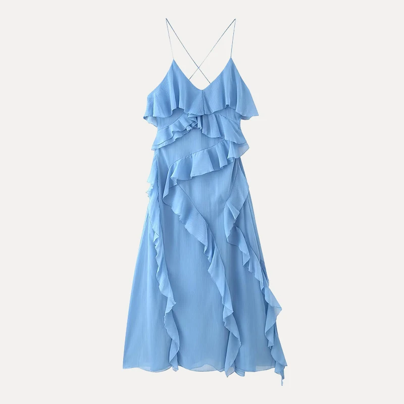 Vestido Decorativo em Camadas Faion F Nova Chegada de Verão Vestido de Alça em Fibra de Poliéster Média iez Cor S...