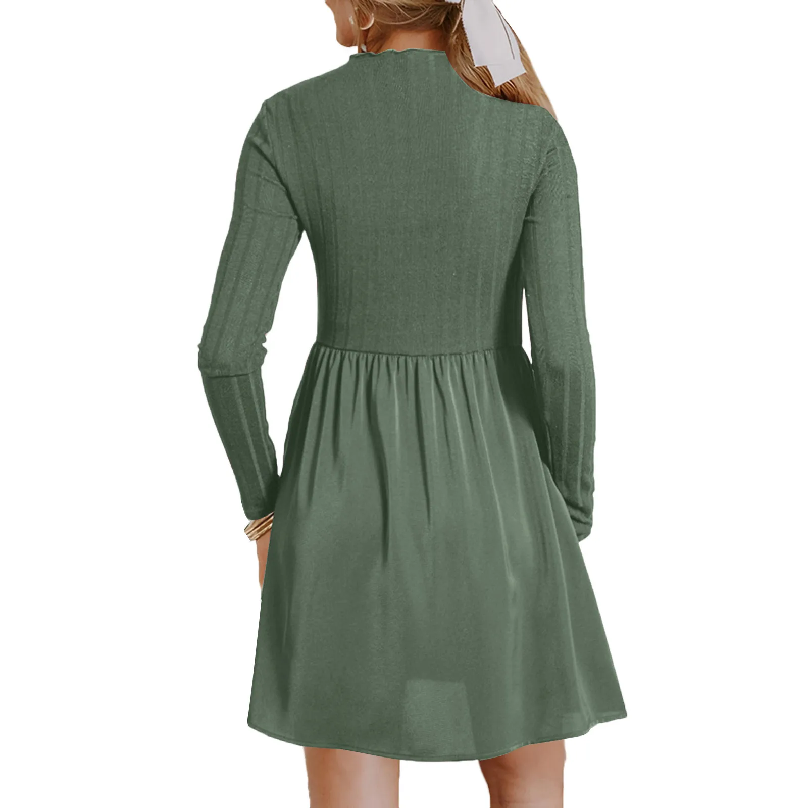 الربيع/الخريف سترة المرقعة فستان المرأة موضة تكدرت طوق فستان بأكمام طويلة الصلبة عادية تنوعا فساتين قصيرة #2