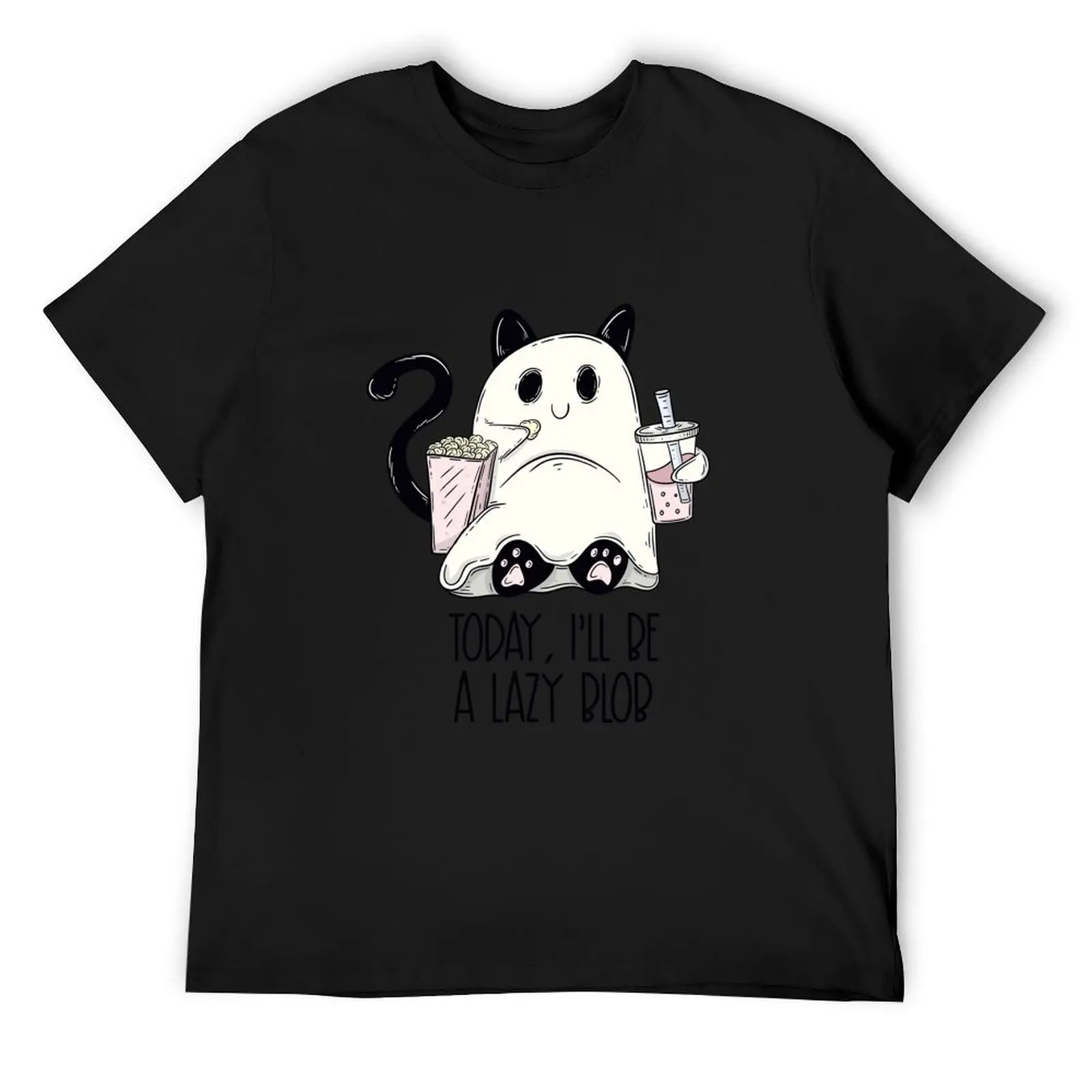 

Today, I’ll be a lazy blob ghost cat T-Shirt anime t shirts Blouse Clothing valentines clothes Men's cotton t-shirt