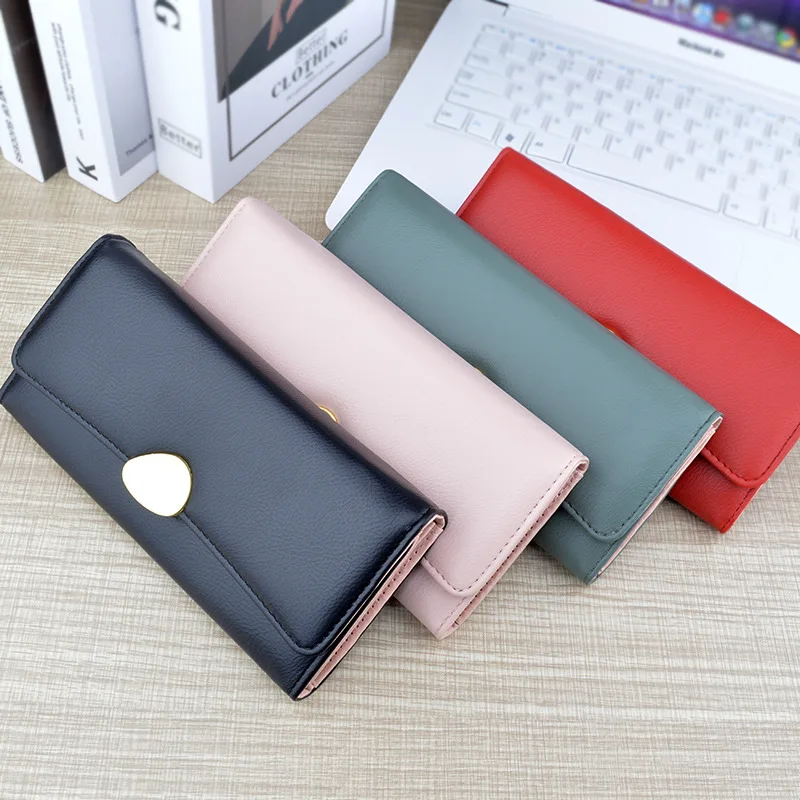 PU Leather Women Wallets Luxury Long Hasp Fold-over Pattern Coin Purses Female Brand Solid Colors New Thin Clutch Phone Bag