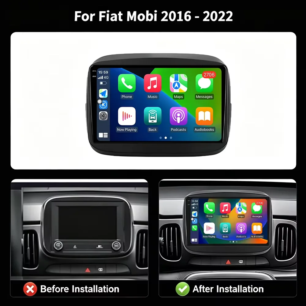 Android 16 Carplay Auto For Fiat Mobi 2016 2017 2018 2019 2020 2021 2022 Car Radio GPS Stereo Multimedia Player WIFI+4G BT DSP