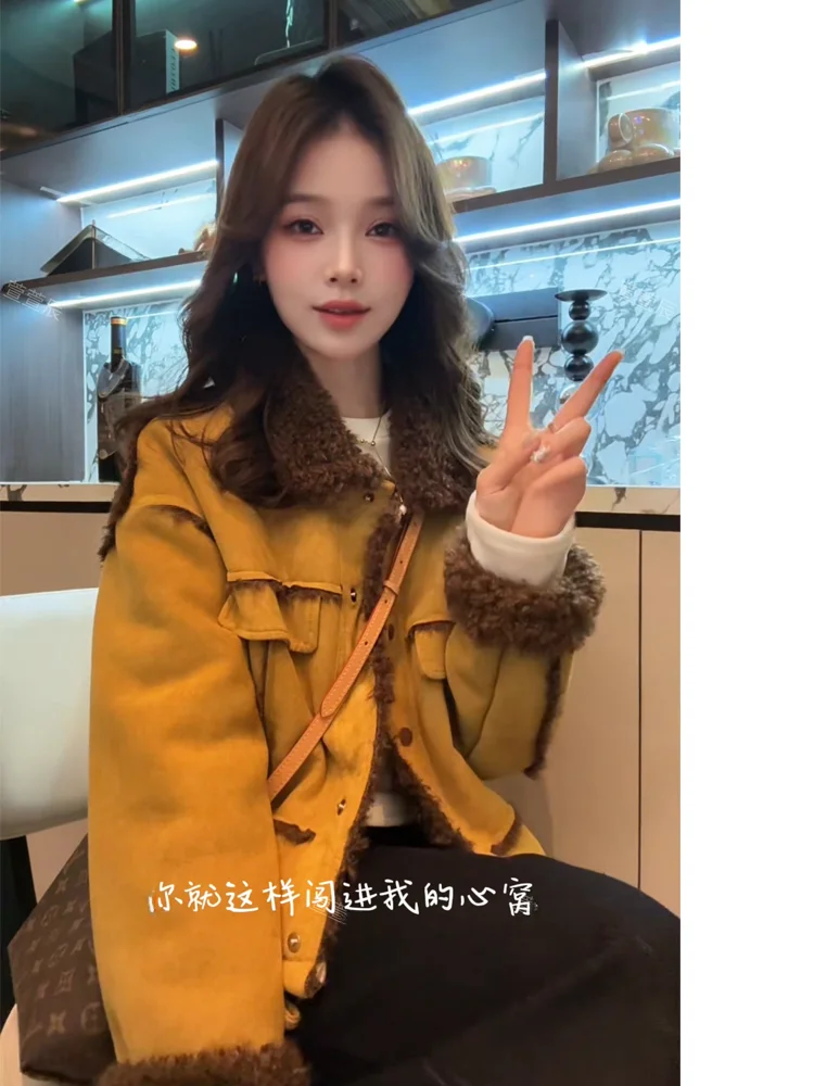 

Xuanxuanchen Chestnut a Fce Lined Thiened Women's Jaet Teddy Roll длиной до плеч Faionable Korean Sle Winter ...