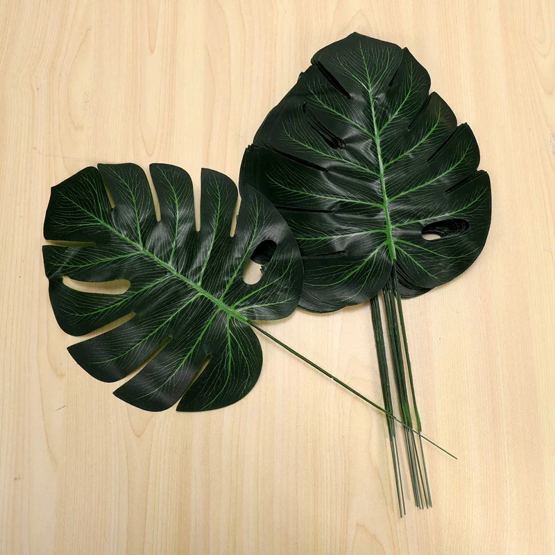 24 Pcs 2 Kinds Tropical Plant Palm Leaves Artificial Palm Leaves Faux Leaves Safari Leaves Hawaiian Turtle Leaf Luau Party Suppl