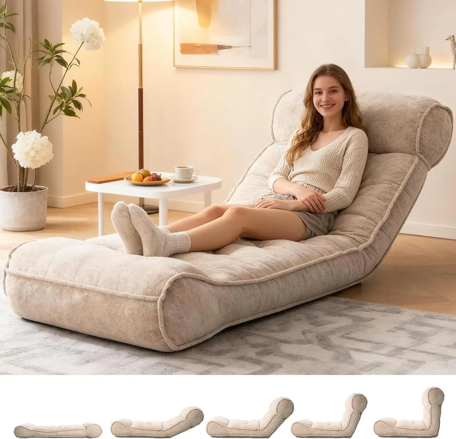 

Напольное кресло-лежак 83 дюйма, регулируемый диван-кровать для ленивого дивана — шезлонг-мешок с наполнителем из пенопласта и поддержкой спинки, 5-позиционное кресло для игр