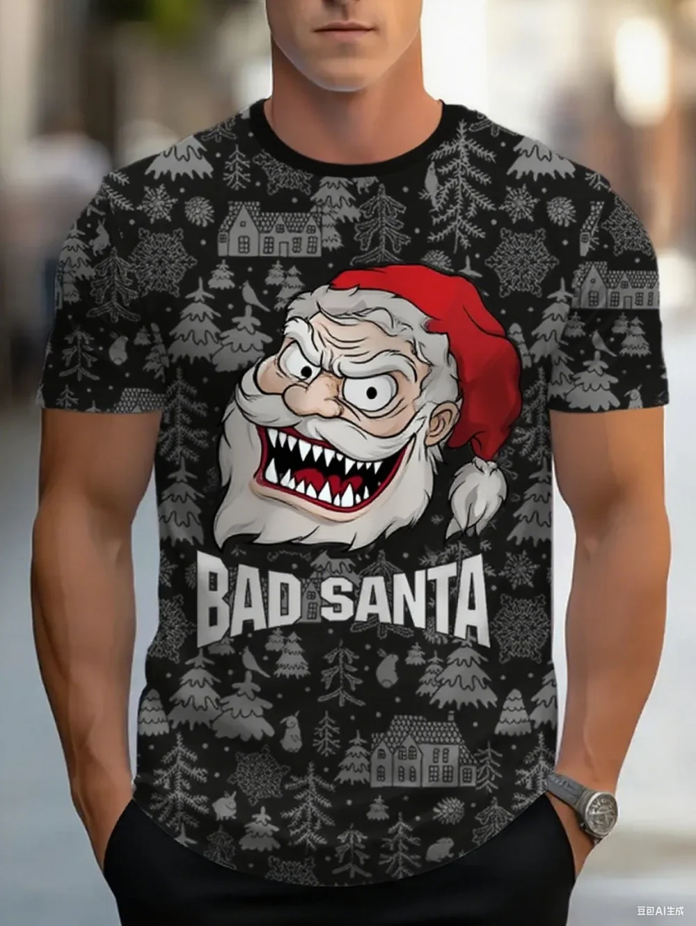 

Мужская футболка Bad Santa с 3D принтом, модный рождественский праздничный подарок, мужская футболка с круглым вырезом и коротким рукавом, топы в стиле хип-хоп Y2k, мужская одежда
