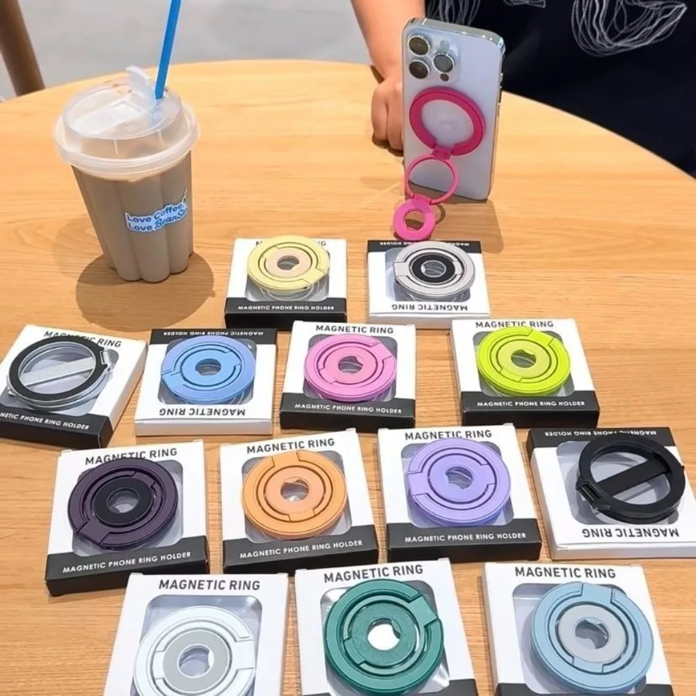 كاندي كولور الهاتف قوس مغناطيسي 360 °   قبضة حامل البنصر الدوارة لحافظة الهاتف ملحقات حامل مغناطيسي مثبتة على السيارة