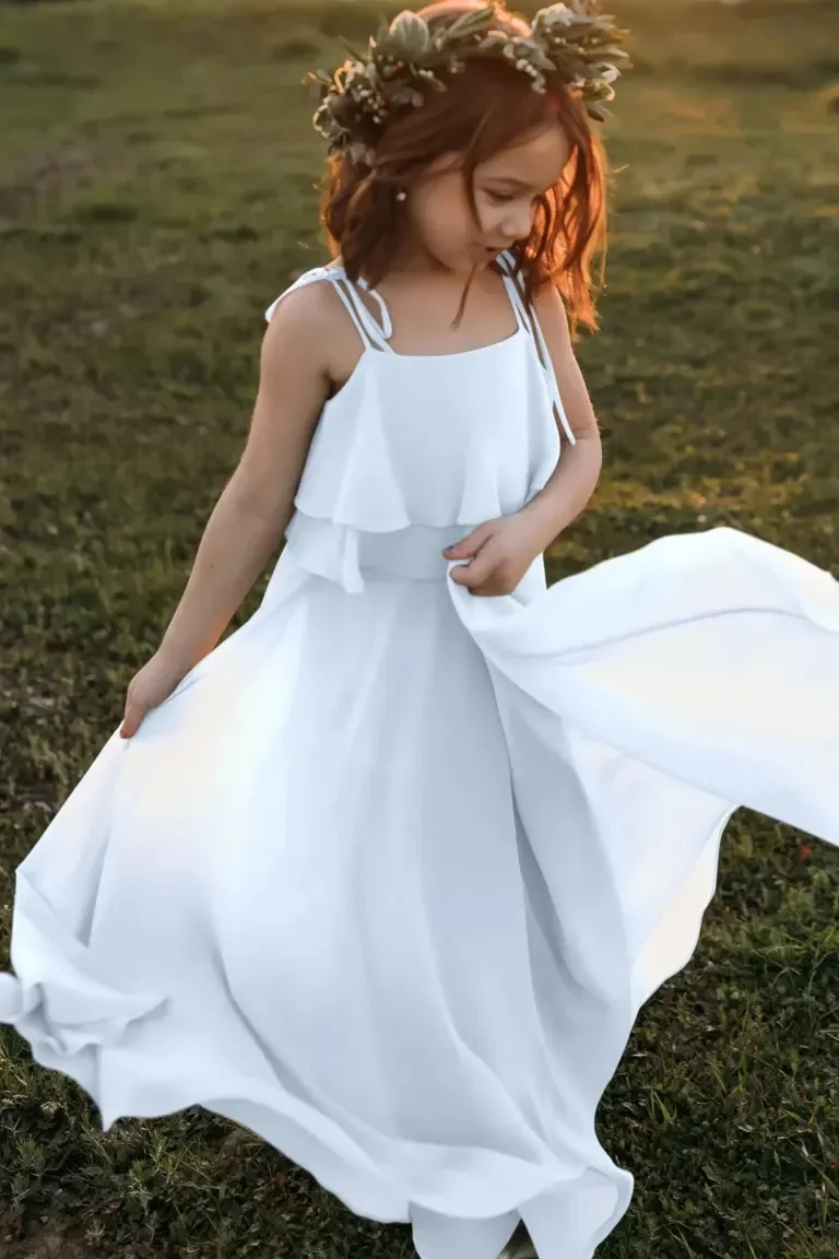 Summer children's suspender chiffon wedding dress, girl's long princess dress, flower girl wedding performance holiday dress