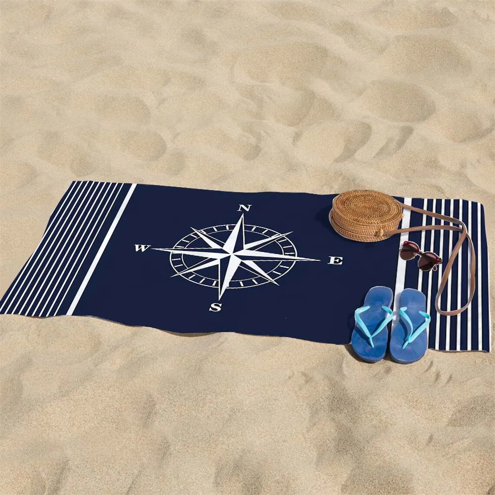 Compass Beach Towels Navy Blue Soft Pool Swimming Microfiber Towels for Adults Men Sports Gym Bath Towel Cruise Vacation Gifts