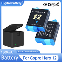 For Gopro Hero 12 Battery 1800mAh Li-ion Battery Pack Motion Camera Battery Storage for GoPro 9 10 11 12 Rechargeable Batteries