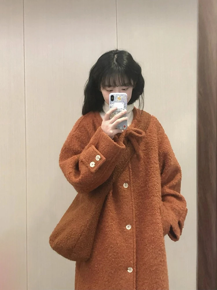 

Thiened Cisas Lamb Fur Coat Women's Autumn Winter New Year Long Korean Sle Woolen Coat round Ne Single Button Long ...