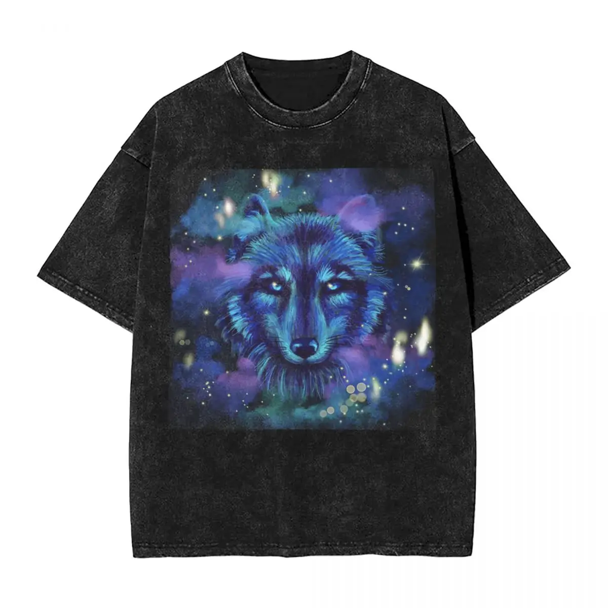 تي شيرت Astral Wolf Hip Hop بأكمام قصيرة تي شيرت مغسول تي شيرت كاجوال للرجال والنساء