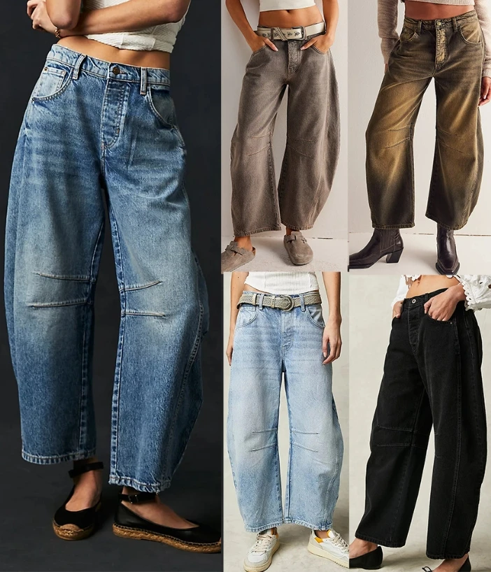 Casual Women's Jeans Gradient Color Wide Leg Jeans with Pockets Hip Hop Retro Mid Waist Ankle Tube Shaped Loose Denim Trousers