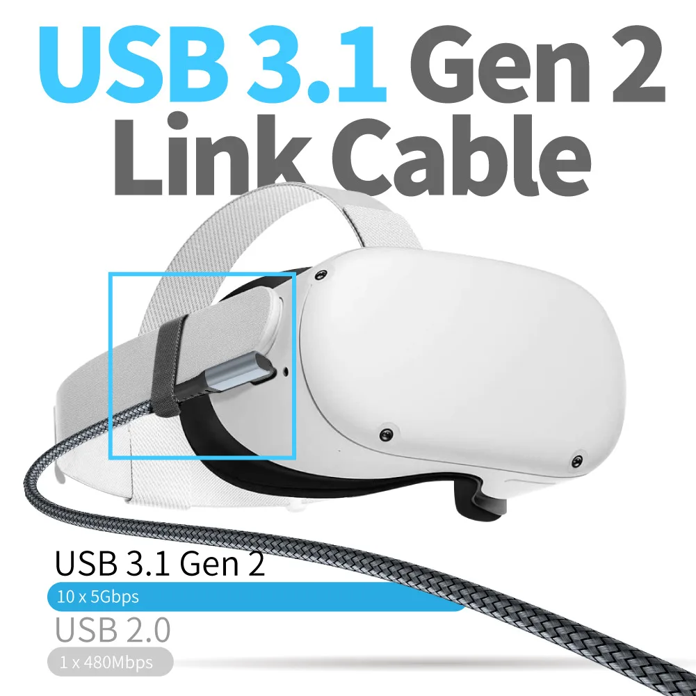 VR Link Cable for Quest 2 Headset VR Pico Steam VR USB3.2 Gen1 High Speed 5Gbps 5m 6m Charging Cable 60W USB C VR Link Cable