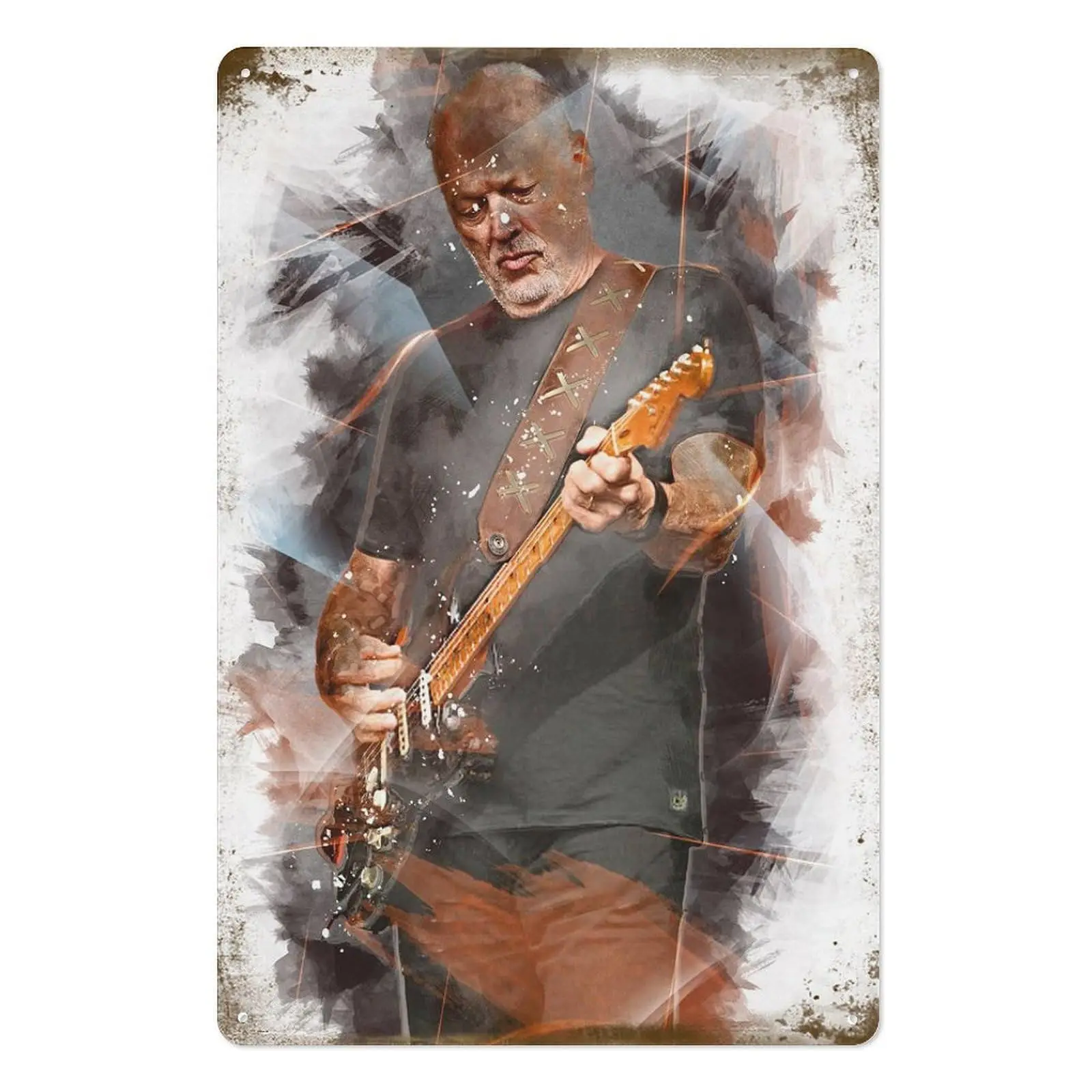 Vintage David Gilmour Guitar Metal Sign Retro Pink Floyd Tin Plaque for Music Fan Man Cave Wall Decor