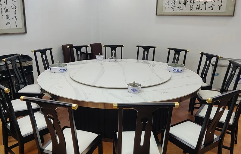 

Hotel rock slab table electric turntable induction cooker integrated commercial