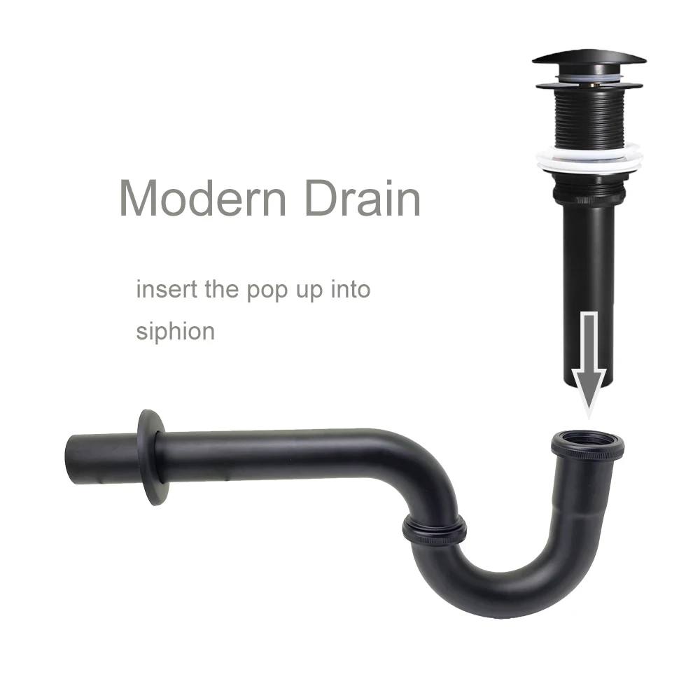 Matte Black Bathroom Drain Hose P-TRAP Kit Bathroom Sink Drainpipe Basin Pop Up Tube Brass Washbasin Wall Floor Flushing Pipe