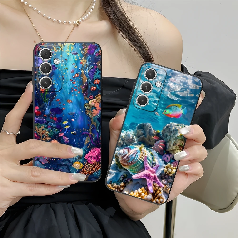 Nature Ocean Fish Mobile Cell Phone Case for Samsung M55 35 15 54 34 14 33 23 13 42 32 22 F55 23 12 5G Black Phone Cover Shell