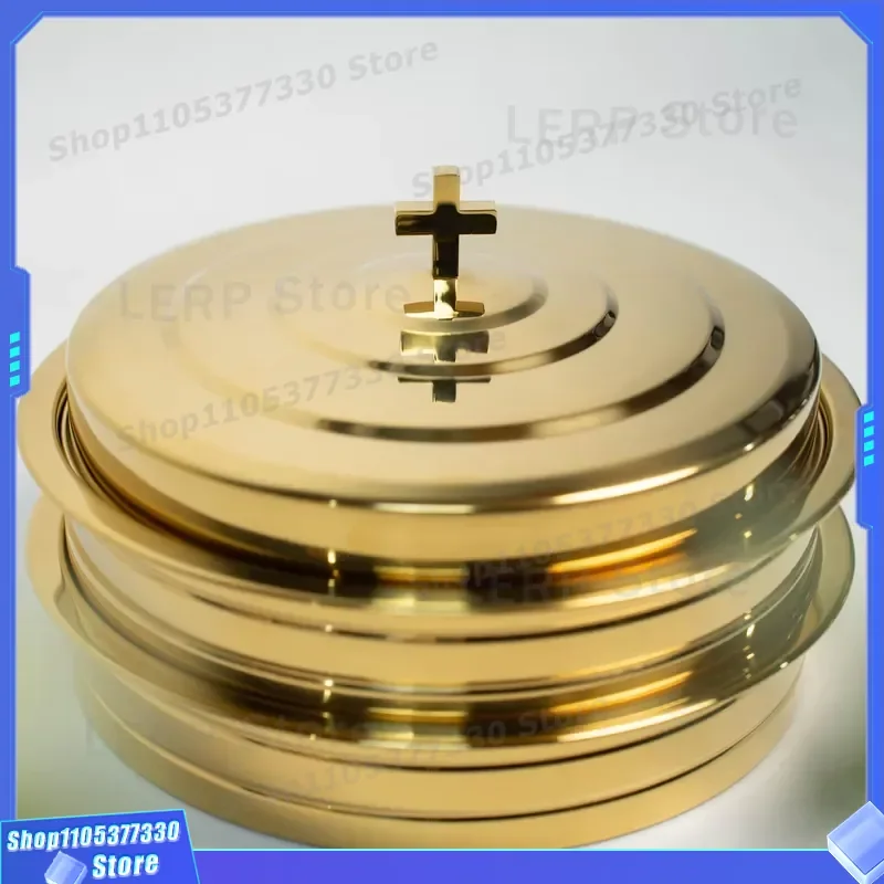 Gold 2 Layer Chalice Tray with Lid 40 Hole Cathedral Supplies Set Includes 80 Clear Plastic Single Layer Chalices for Church