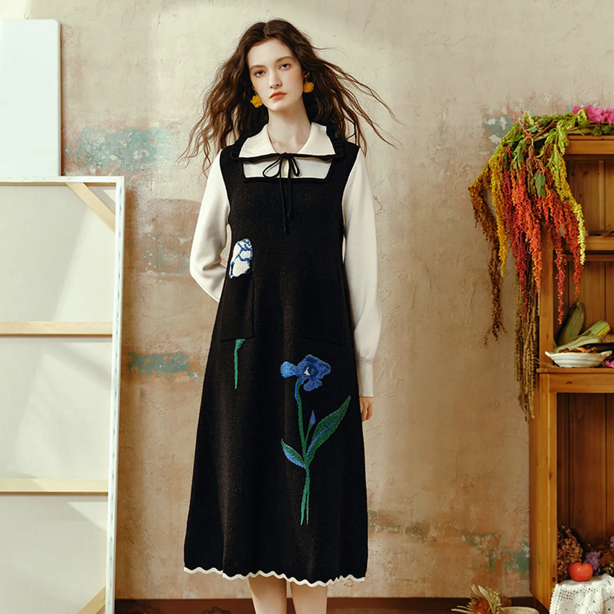 

Van Gogh Moonlight Kite Art Embroidered Sleeveless Tank Dress Knit Dress