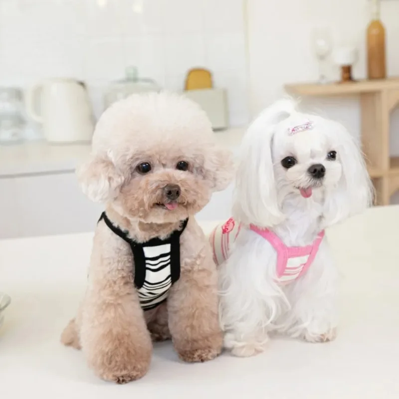 Ins Pet Dog Short Striped Embroidered Suspender Pet Cat Dog Teddy Dress Cute Vest Pet Clothing Cooling Vest Dog Puppy Clothing