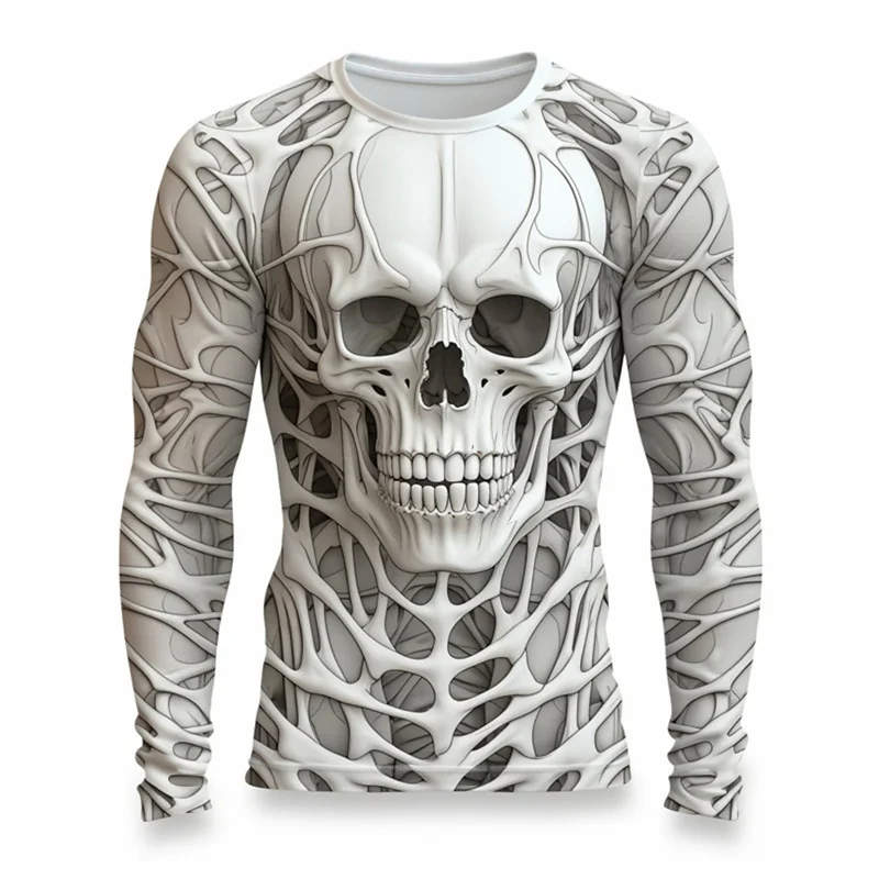 3D Printed Skeleton Skulls T-Shirt For Men Cool Pattern Tee Autumn Fashion Casual Long Sleeves Street O-Neck Tops Loose T Shirts