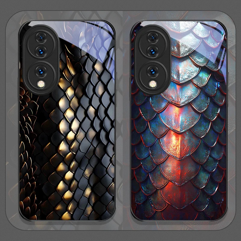 Art Black Golden Scale Texture Printed Tempered Glass Phone Case for Huawei Nova 13 Pro 12 11SE 10 P60 P40 Mate 40 50 60 Covers