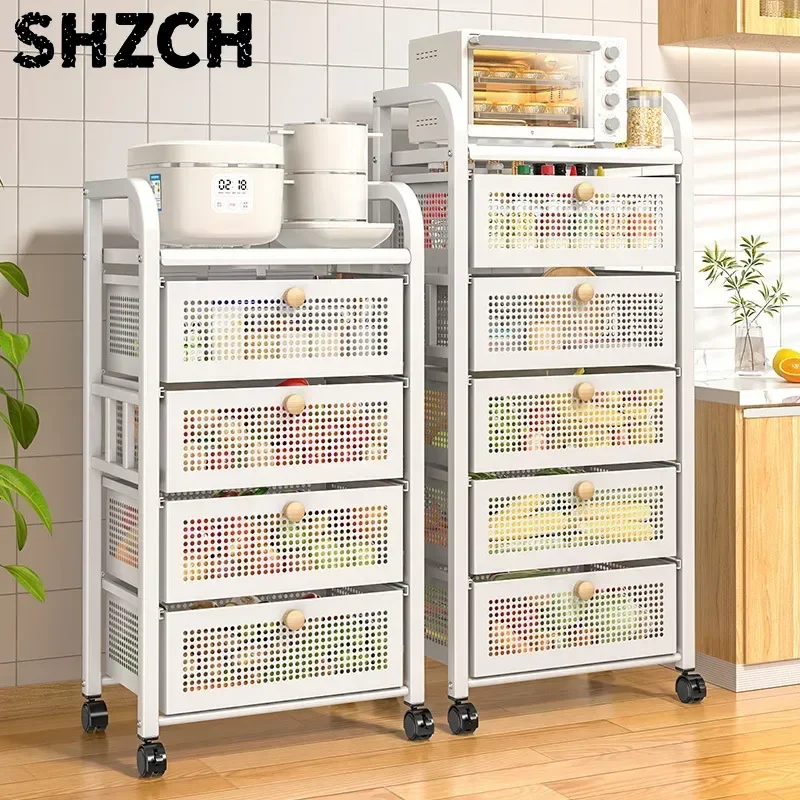 Floor-to-Ceiling Multi-Layer Kitchen Storage Rack Drawer-Type Fruit and Vegetable Basket Iron Trolley Home Storage