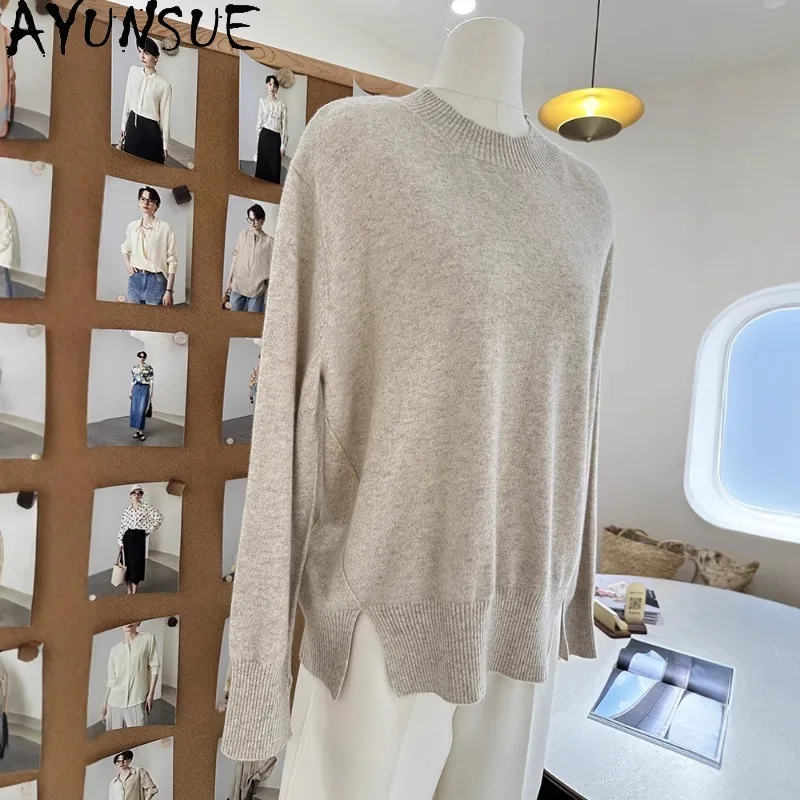 

AYUNSUE 100% Cashmere Sweater for Woman Autumn Winter Clothes Woman Loose-fitting Base Layer Clothing for Woman Pulls Femmes