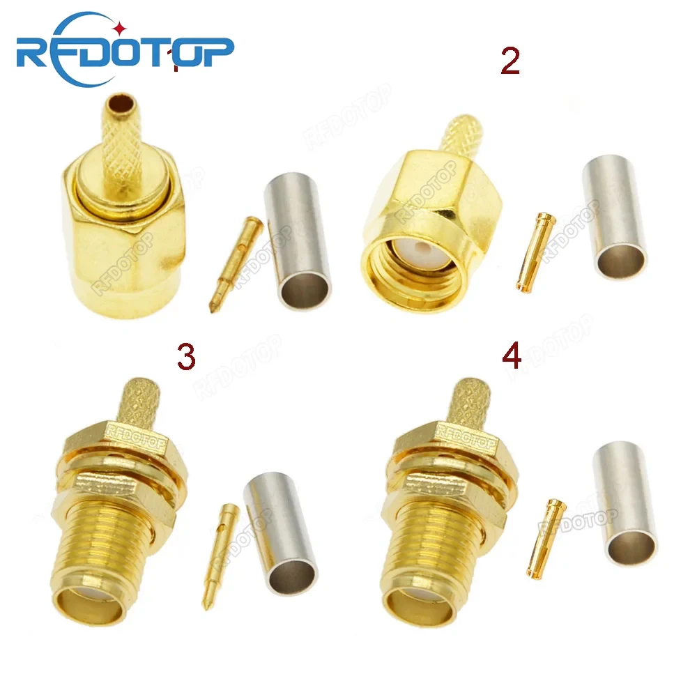 5PCS SMA/RPSMA 남성/여성 커넥터 압착 RG174/RG316/LMR100 케이블 금도금 RPSMA50-1.5J 너트 벌크헤드 커넥터 고품질