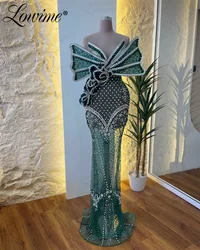 Green Aso Ebi Crystals Mermaid Prom Dress Robe De Soiree Mermaid Celebrity Evening Party Second Reception Engagement Gowns 2024