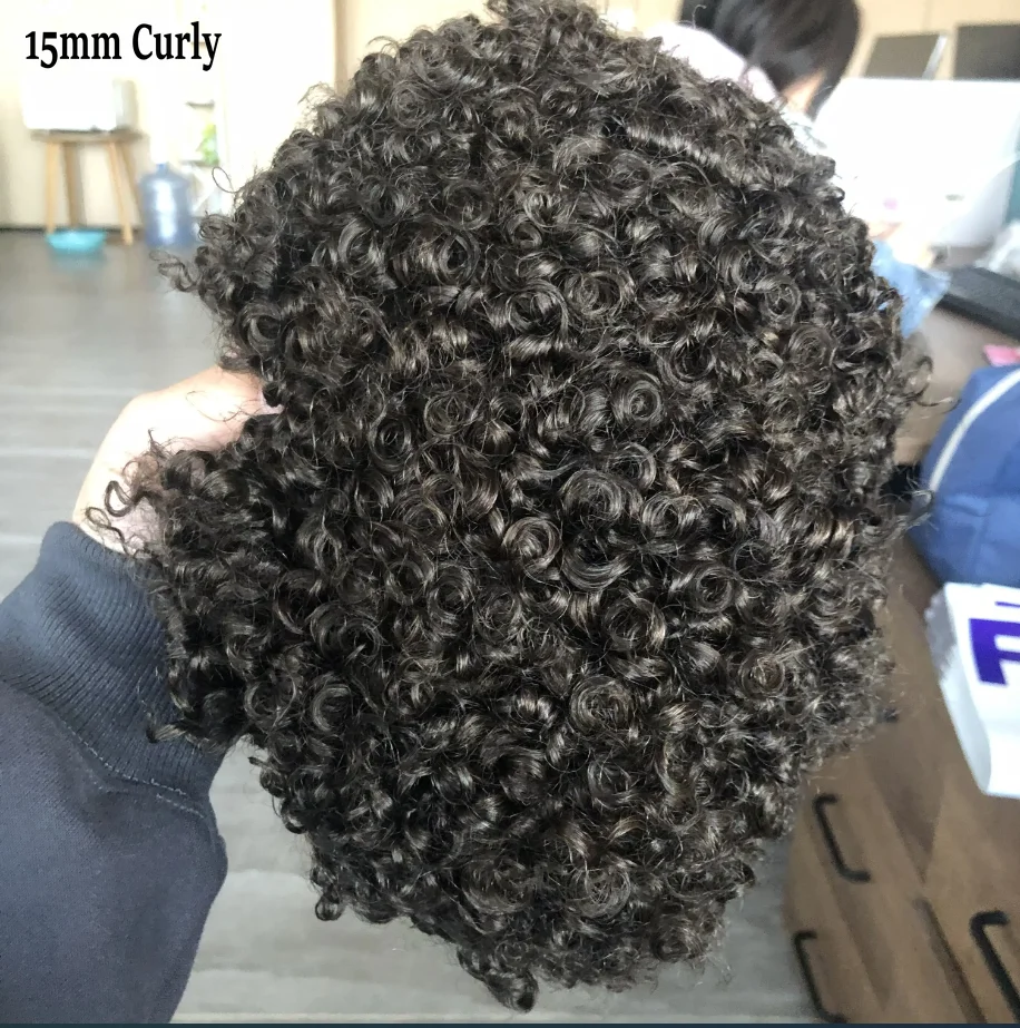 15 مللي متر/20 مللي متر مجعد الرجال الشعر المستعار دائم أحادية NPU الذكور الشعر الاصطناعية تنفس الشعر البشري اليدوية نظام الشعر للرجل مع عقدة